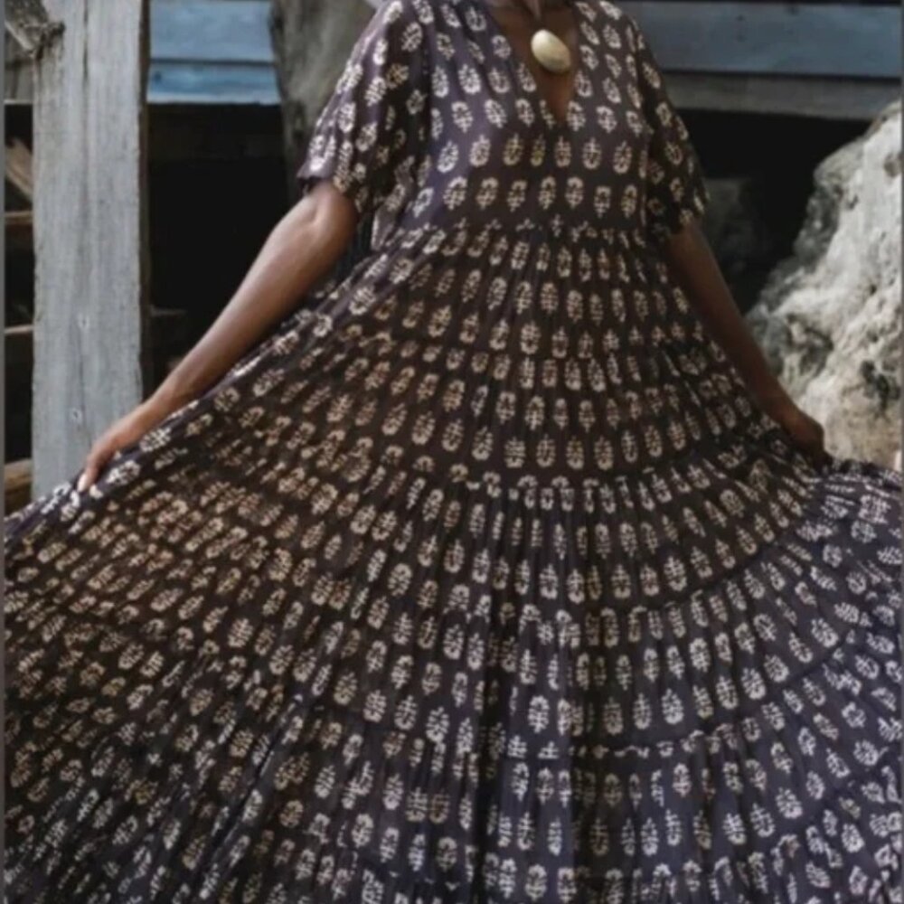Daughters of India Black and Cream Maxi Dress